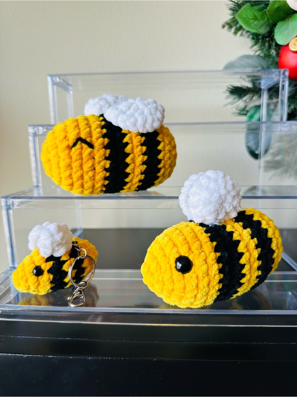 Crochet Amigurumi Bee Plush & Keychain Lot of 3 stocking stuffers party favors